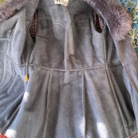Vintage A&F 1970s Abercrombie Fitch Gray Suede Faux Fur Belted Coat Jacket - L - Picture 8 of 16